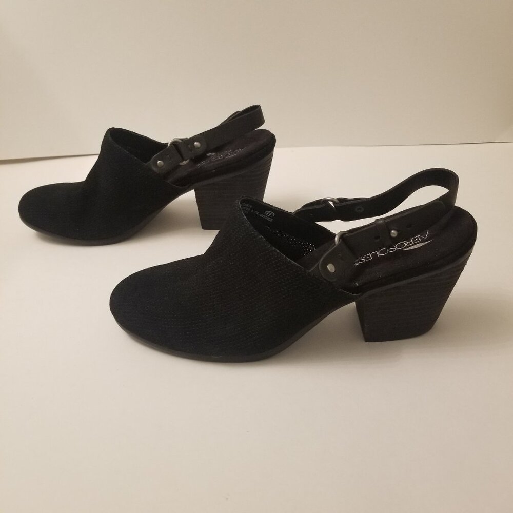 Aerosoles Heelrest Black Suede Mule Clogs with Chunky Heel sz 10